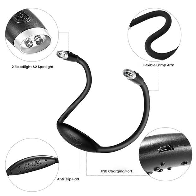 Flexible LED Halslampe mit USB-Anschluss zum lesen, arbeiten, joggen …